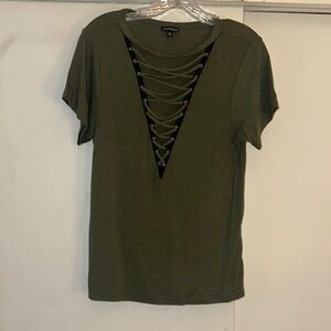 Express Olive Green Lace-Up Women's Top